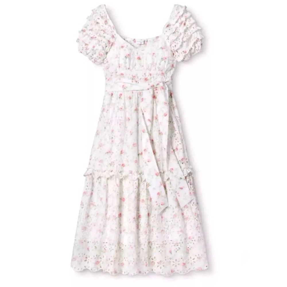 LoveShackFancy for Target Dress Clementine Ruffle Midi Eyelet Dress Sz 6 EUC